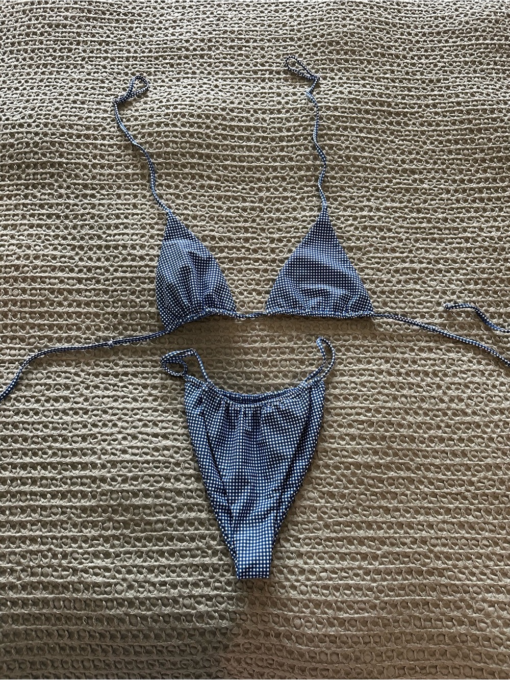 Skatie Navy Blue Gingham Triangle Bikini Set